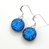 Dangly Earrings - Royal Blue Sparkle Round Dichroic Glass Earrings