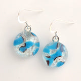 Dangly Earrings - Silver And Blue Round Dichroic Glass Earrings