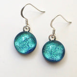 Sky blue round dichroic glass earrings - Fired Creations