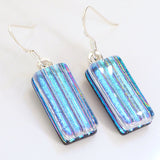 Dangly Earrings - Turquoise Stripe Dichroic Glass Earrings