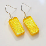 Yellow fused dichroic glass earrings - Fired Creations