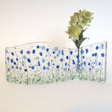 Fused Glass Vase - Blue Flowers Fused Glass Bud Vase