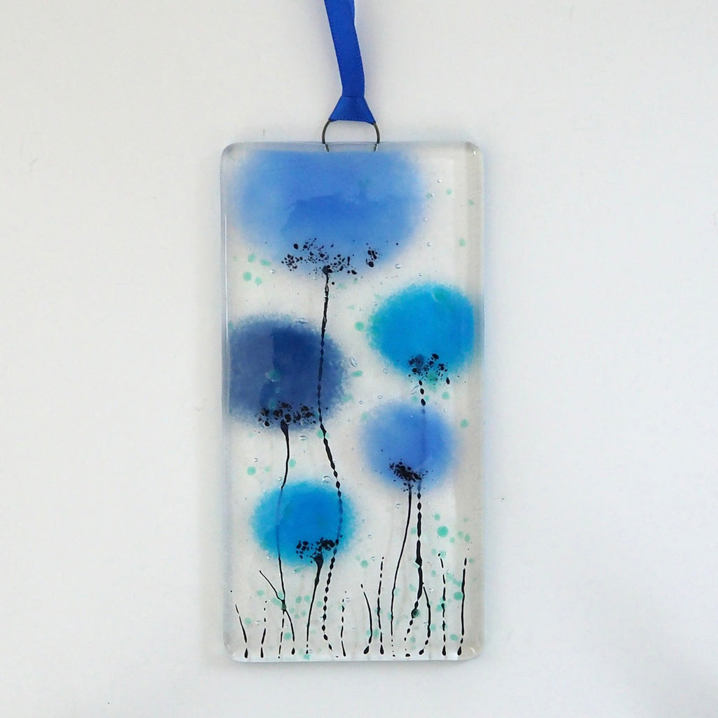 Fused Glass Wall Art - Blue Poppy Flowers Fused Glass Wall Art Sun-catcher