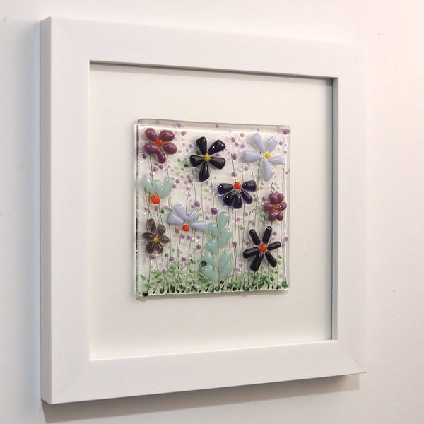 Purple flowers framed glass art – Fired Creations