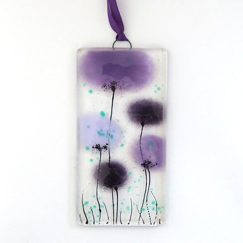 Fused Glass Wall Art - Purple Poppy Flowers Fused Glass Wall Art Sun-catcher