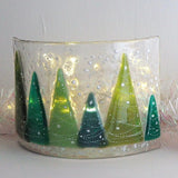 Candle screen - row of fused glass Christmas trees - Fired Creations