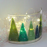 Candle screen - row of fused glass Christmas trees - Fired Creations