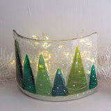 Candle screen - row of fused glass Christmas trees - Fired Creations