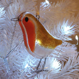 Glass Art - Christmas Robin Tree Decoration