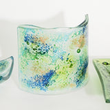Fused Glass Curve - Bubbles of green, turquoise and blue - Fired Creations
