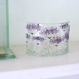 Glass Art - Fused Glass Curve - Purple Flowers