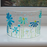 Fused Glass Curve - Turquoise Flowers - Fired Creations