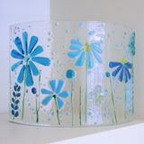 Fused Glass Curve - Turquoise Flowers - Fired Creations