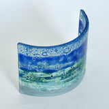 Glass Art - Fused Glass Sculpture Curve - Candle Screen - Seascape
