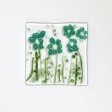 Green Flowers Glass Greetings Card