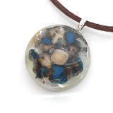 Brown and blue stone effect fused glass pendant - Fired Creations
