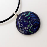 Pendant - Deep Blue And Emerald Round Fused Dichroic Glass Pendant