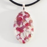 Pink and white oval fused glass pendant - Fired Creations