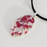 Pink and white oval fused glass pendant - Fired Creations