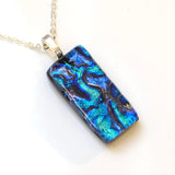 Pendant - Royal Blue And Turquoise Ripple Dichroic Glass Pendant