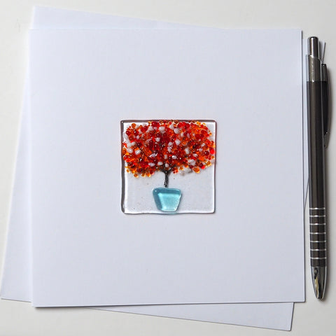 Red Tree In A Pot Glass Greetings Card