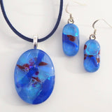 Blue fused dichroic glass pendant and earrings set - Fired Creations