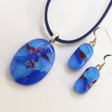 Blue fused dichroic glass pendant and earrings set - Fired Creations