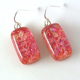 Coral pink fused dichroic glass pendant and earrings jewellery set - Fired Creations