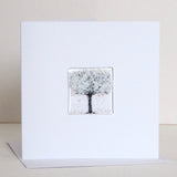 Snowy Winter Tree Fused Glass Greetings Card