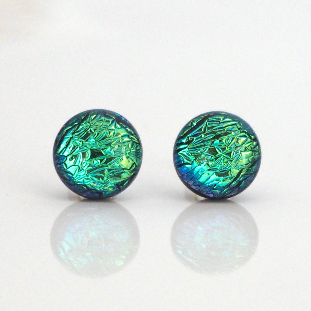 Studs - Aqua Turquoise Dichroic Glass Stud Earrings