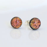 Studs - Copper Orange Sparkle Dichroic Glass Earrings