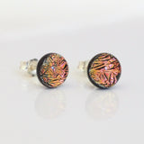 Studs - Copper Orange Sparkle Dichroic Glass Earrings
