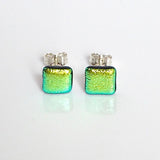Gold dichroic glass stud earrings - Fired Creations