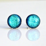 Studs - Light Ice Blue Round Dichroic Glass Stud Earrings