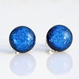 Studs - Mid Blue Fused Dichroic Glass Stud Earrings