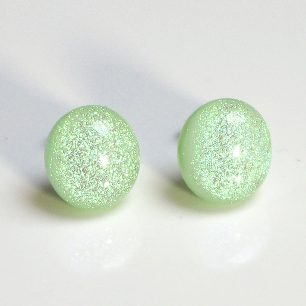 Mint green dichroic glass stud earrings - Fired Creations