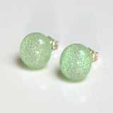 Mint green dichroic glass stud earrings - Fired Creations