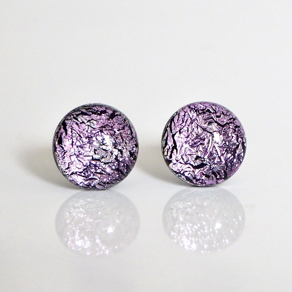 Studs - Pale Pink Dichroic Glass Stud Earrings