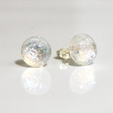 Studs - Pearl White Sparkle Round Dichroic Glass Stud Earrings