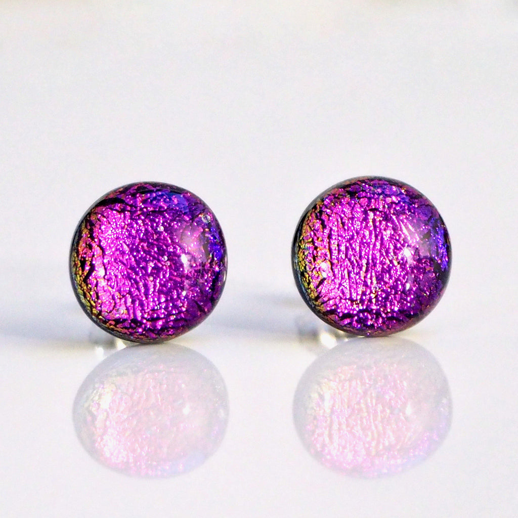 Studs - Pink Dichroic Glass Stud Earrings