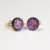 Studs - Pink Sparkle Dichroic Glass Stud Earrings