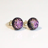 Studs - Pink Sparkle Dichroic Glass Stud Earrings