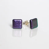 Purple dichroic glass stud earrings - Fired Creations