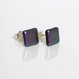 Purple dichroic glass stud earrings - Fired Creations