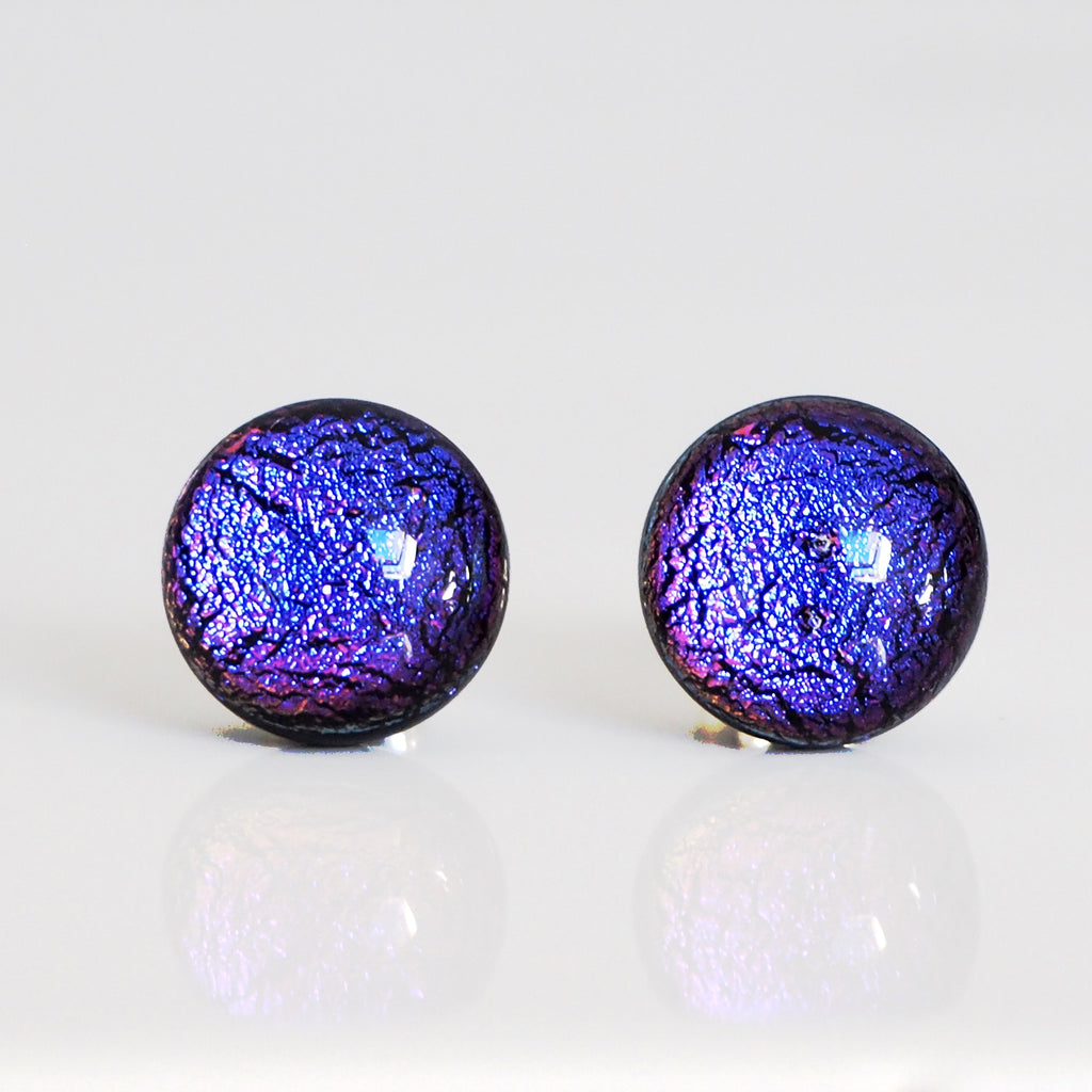 Studs - Purple Pink Dichroic Glass Stud Earrings