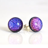 Studs - Purple Pink Dichroic Glass Stud Earrings