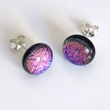 Studs - Purple Pink Dichroic Glass Stud Earrings