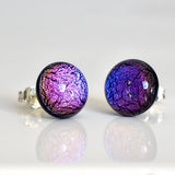 Studs - Purple Pink Dichroic Glass Stud Earrings
