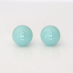 Studs - Robin Egg Blue Art Glass Stud Earrings, round glass cabochon stud earrings with sterling silver backs.