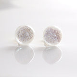 Studs - Silver White Dichroic Glass Stud Earrings